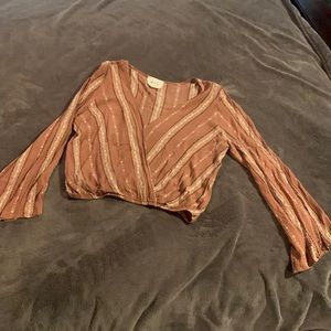 100%rayon blouse elastic waist bell sleeve